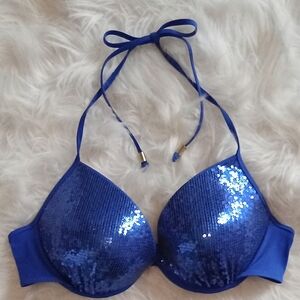 NWT Pink Swim Victoria's Secret  Sequined Blue Bikini Top
